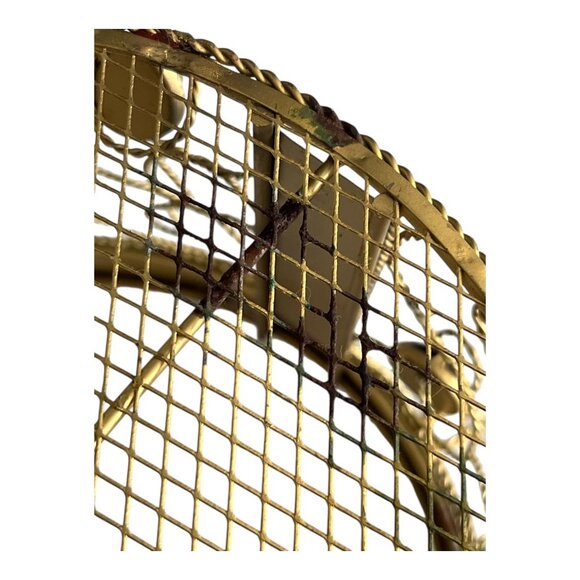 1990s Gold Wire Metal Candle Holder with Red Gem Accents – Round Scroll Design – - Picture 6 of 7